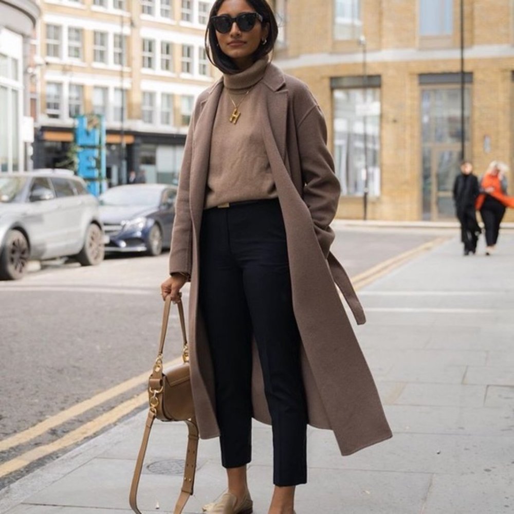 Zara Patch Pocket Wool Coat with Waist Tie (NWOT)